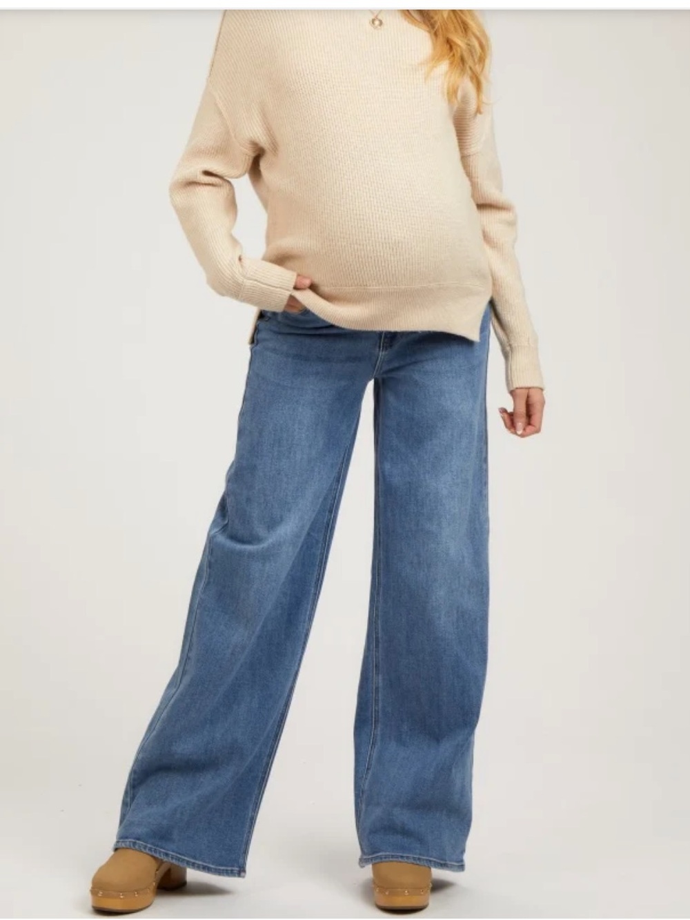 Pinkblush Wide Leg Maternity Jeans in Classic Blue